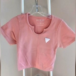 Guess Ribbed Pale Peach Cropped Tee Women's M
